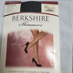 Berkshire Black Ultra Sheer Shimmers ControlTop Pantyhose-Sandalfoot sz 5X-6XNEW
